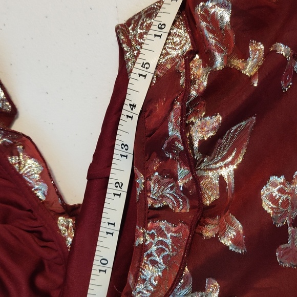 Altar’d State Burgundy, Gold flowers Dress w Cut outs + Lace up Back  si… - Picture 11 of 16